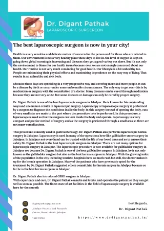 The best laparoscopic surgeon is now in your city