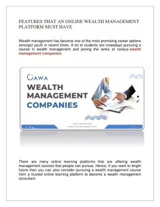features that an online wealth management