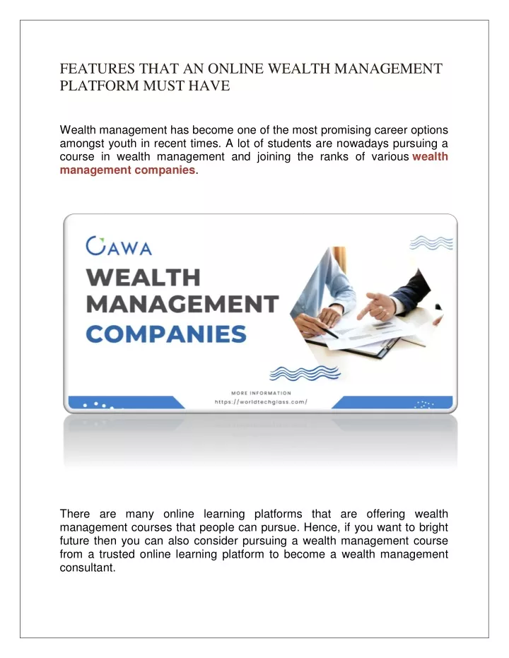 features that an online wealth management