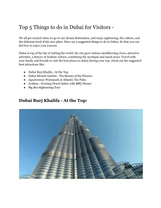 Top 5 Things to do in Dubai for Visitors