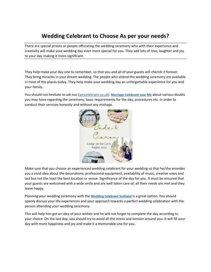 wedding celebrant to choose as per your needs