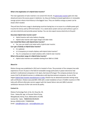 what is the application of a hybrid solar