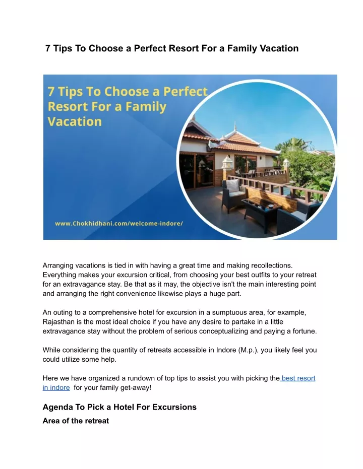 7 tips to choose a perfect resort for a family