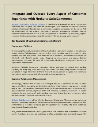 Integrate and Oversee Every Aspect of Customer Experience with NetSuite SuiteCommerce