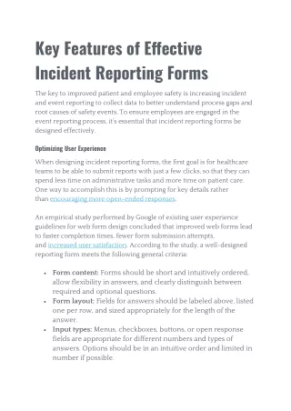 Key Features of Effective Incident Reporting Forms