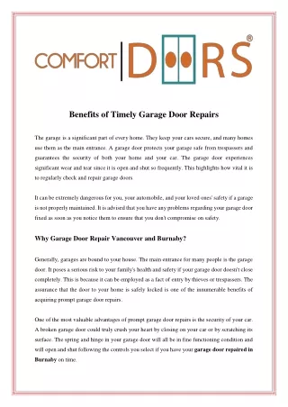 Benefits of Timely Garage Door Repairs