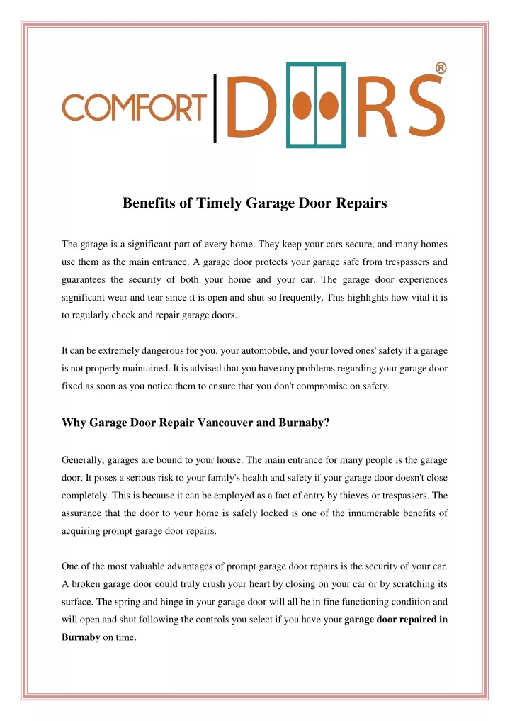 benefits of timely garage door repairs