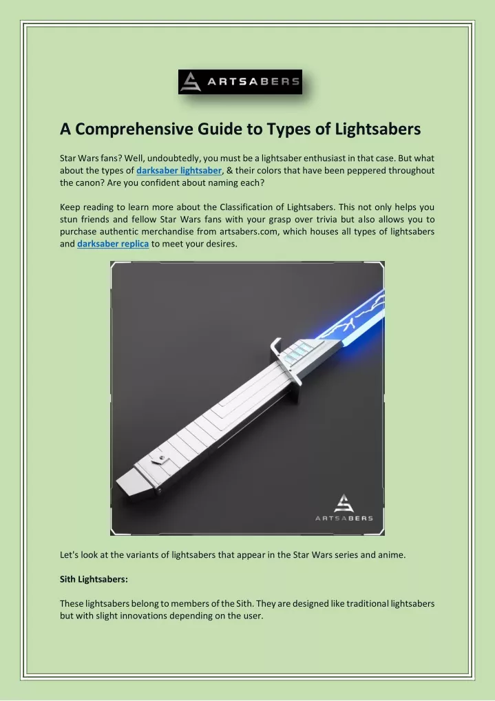 a comprehensive guide to types of lightsabers