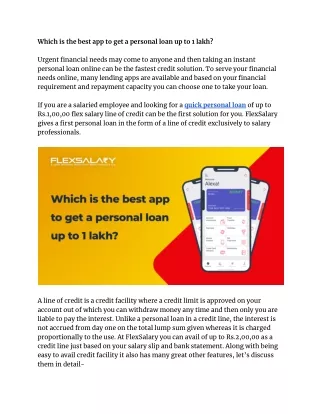 Which is the best app to get a personal loan up to 1 lakh