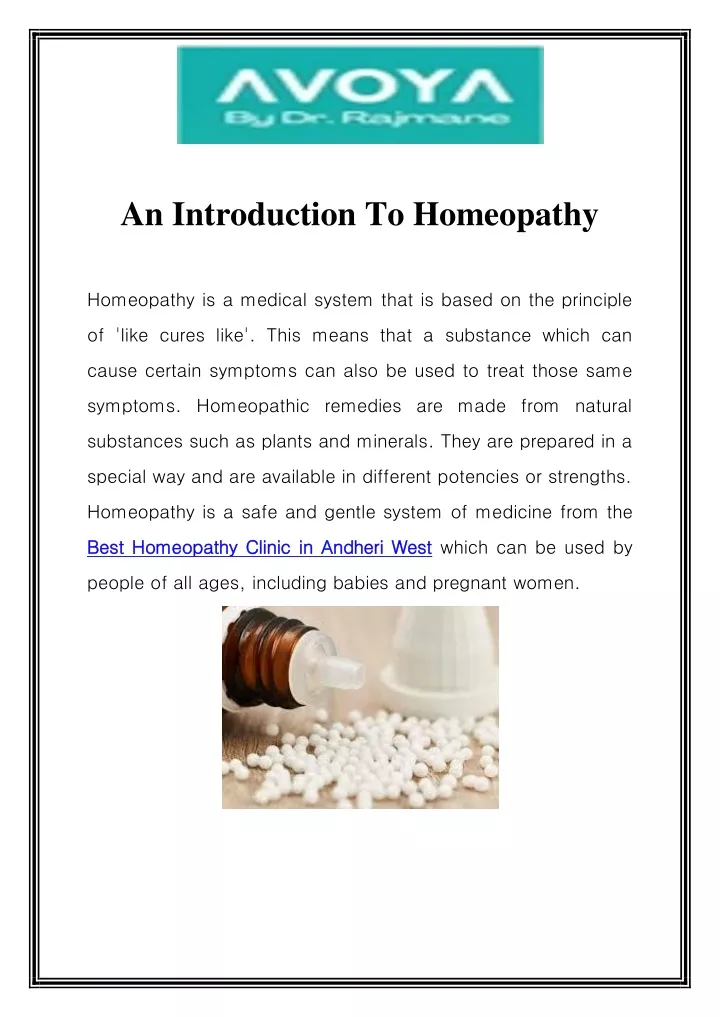 an introduction to homeopathy