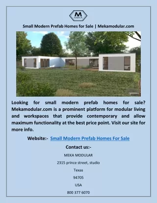 Small Modern Prefab Homes for Sale | Mekamodular.com