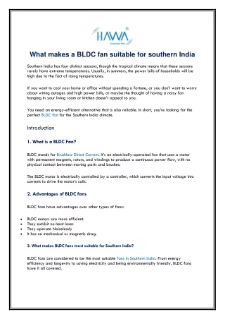 What makes a BLDC fan suitable for southern India