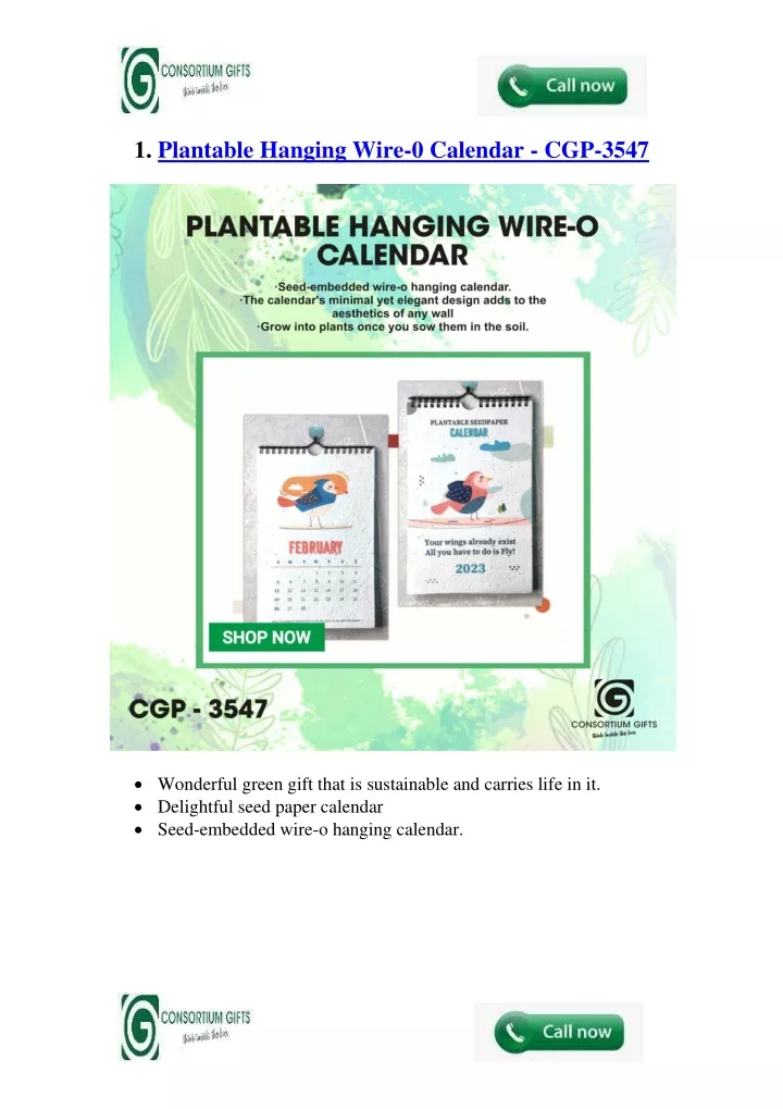 1 plantable hanging wire 0 calendar cgp 3547