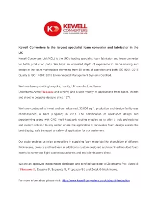 kewell converters is the largest specialist foam