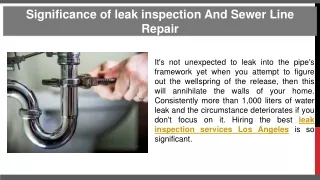 Significance Of leak inspection And Sewer Line Repair
