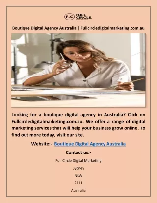 Boutique Digital Agency Australia | Fullcircledigitalmarketing.com.au