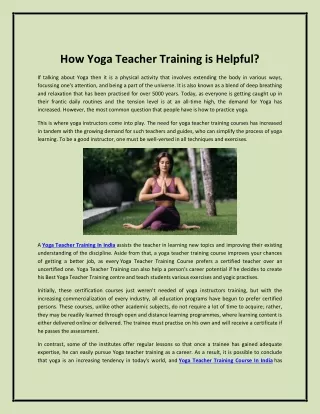 How Yoga Teacher Training is Helpful