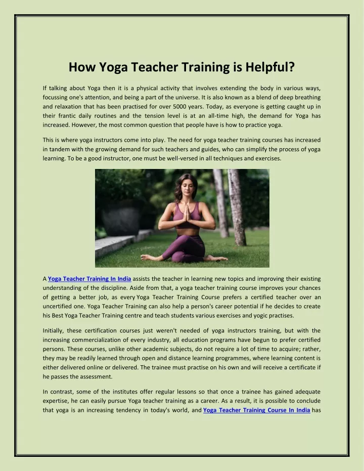 how yoga teacher training is helpful