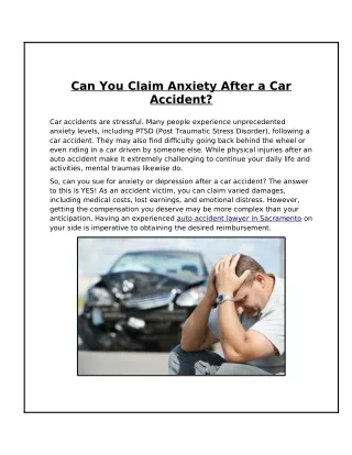 After a Car Accident, Can You Sue for Anxiety?