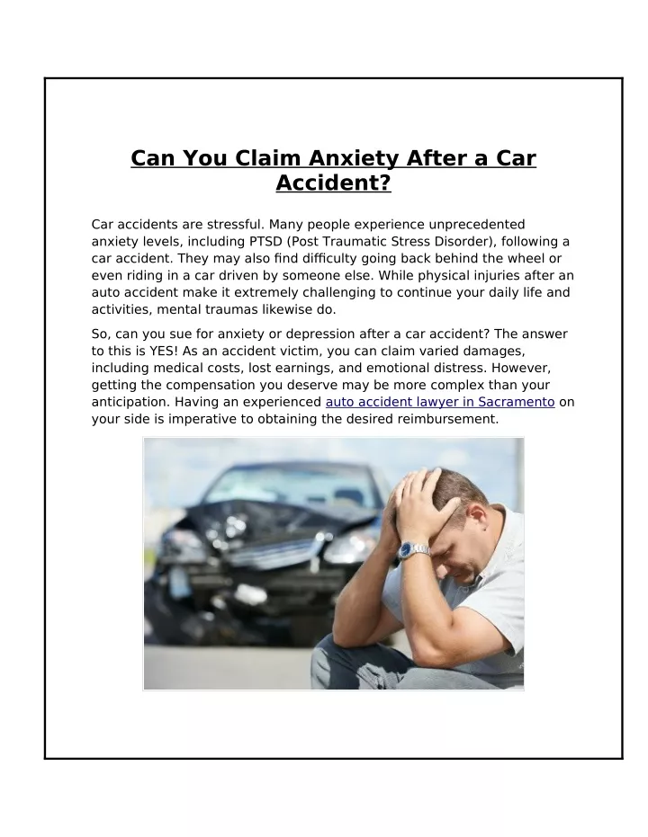 can you claim anxiety after a car accident
