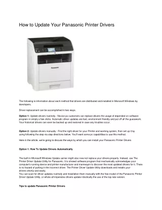 How to Update Your Panasonic Printer Drivers