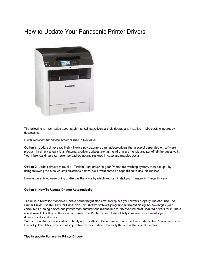 Ppt - How To Update Your Panasonic Printer Drivers Powerpoint 