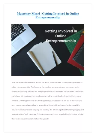 Masrenny Masri - Getting Involved in Online Entrepreneurship