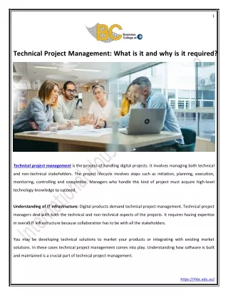 Technical Project Management What is it and why is it required