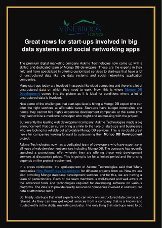 Great news for start-ups involved in big data systems and social networking apps