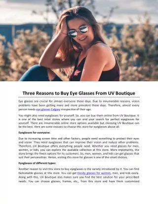 Three Reasons to Buy Eye Glasses From UV Boutique