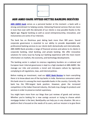 ABN AMRO Bank offers better banking services