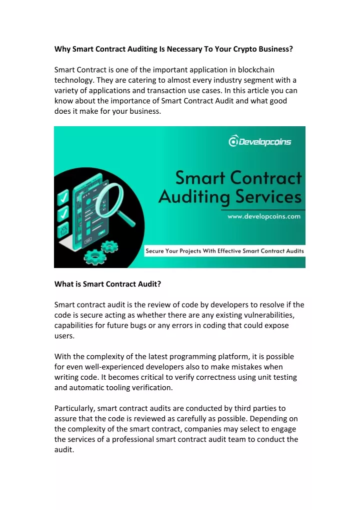 why smart contract auditing is necessary to your