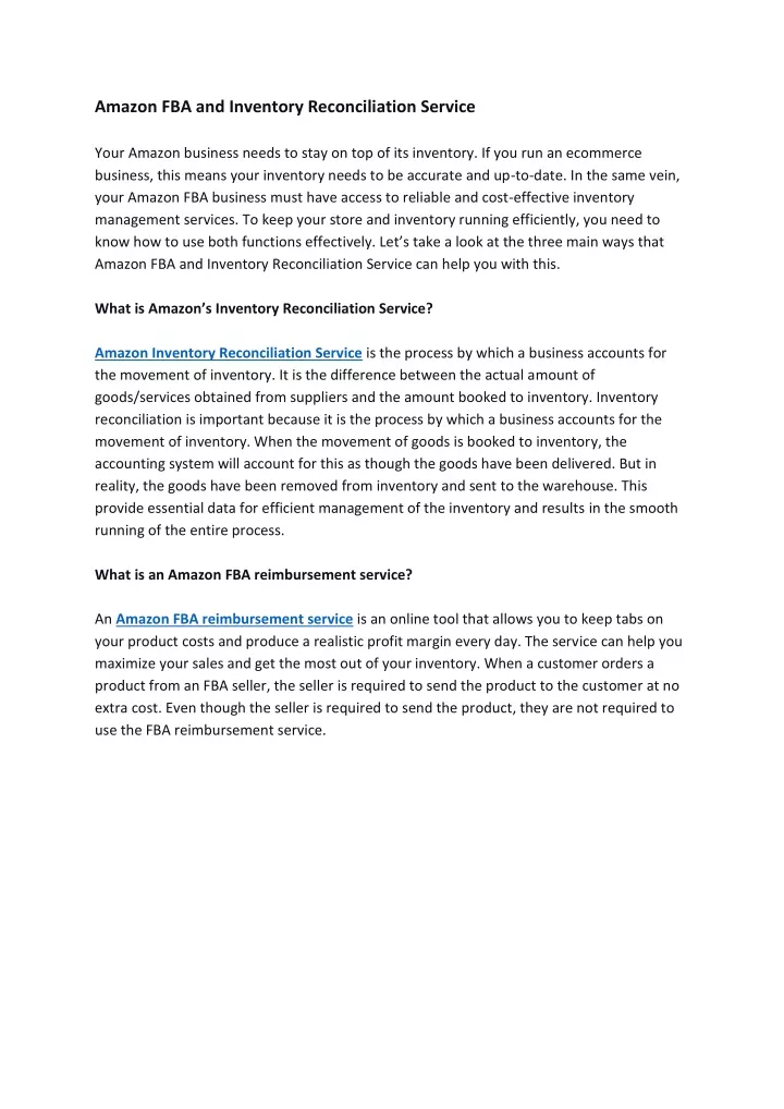 amazon fba and inventory reconciliation service