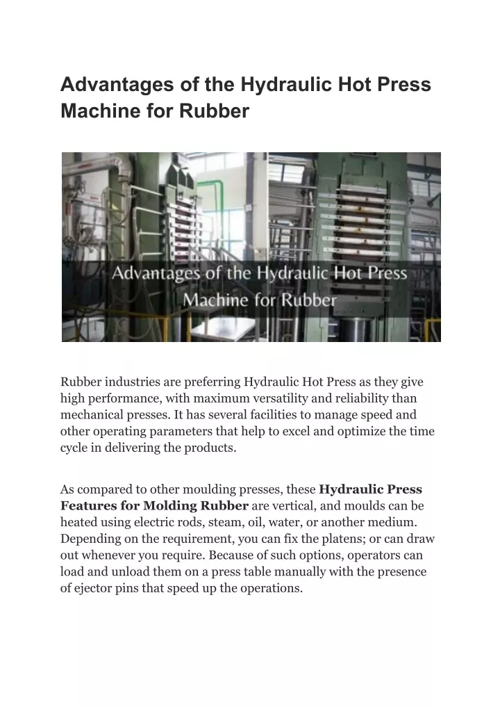 advantages of the hydraulic hot press machine