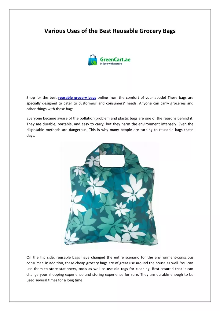 Ppt Various Uses Of The Best Reusable Grocery Bags Powerpoint Presentation Id