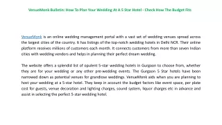 VenueMonk Bulletin How To Plan Your Wedding At A 5 Star Hotel - Check How The Budget Fits