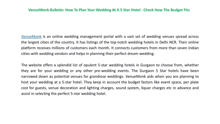 venuemonk bulletin how to plan your wedding
