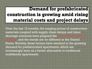 demand for prefabricated construction is growing amid rising material costs and project delays
