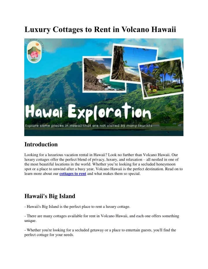luxury cottages to rent in volcano hawaii