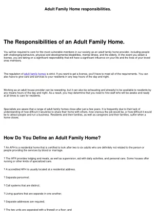 The responsibilities of an Adult Family Home.