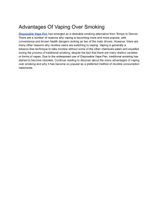 Advantages Of Vaping Over Smoking