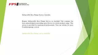 Submersible Bore Pumps Service Australia  Foundationpumps.com.au