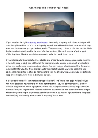 get an industrial tent for your needs
