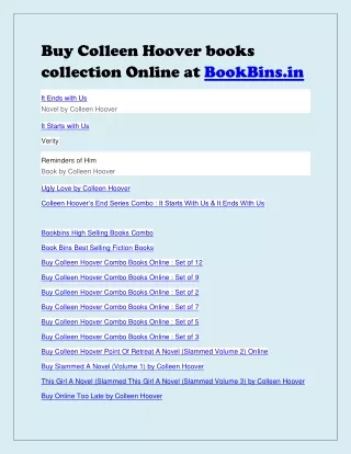 Buy Colleen Hoover books collection Online at BookBins.in the books store India