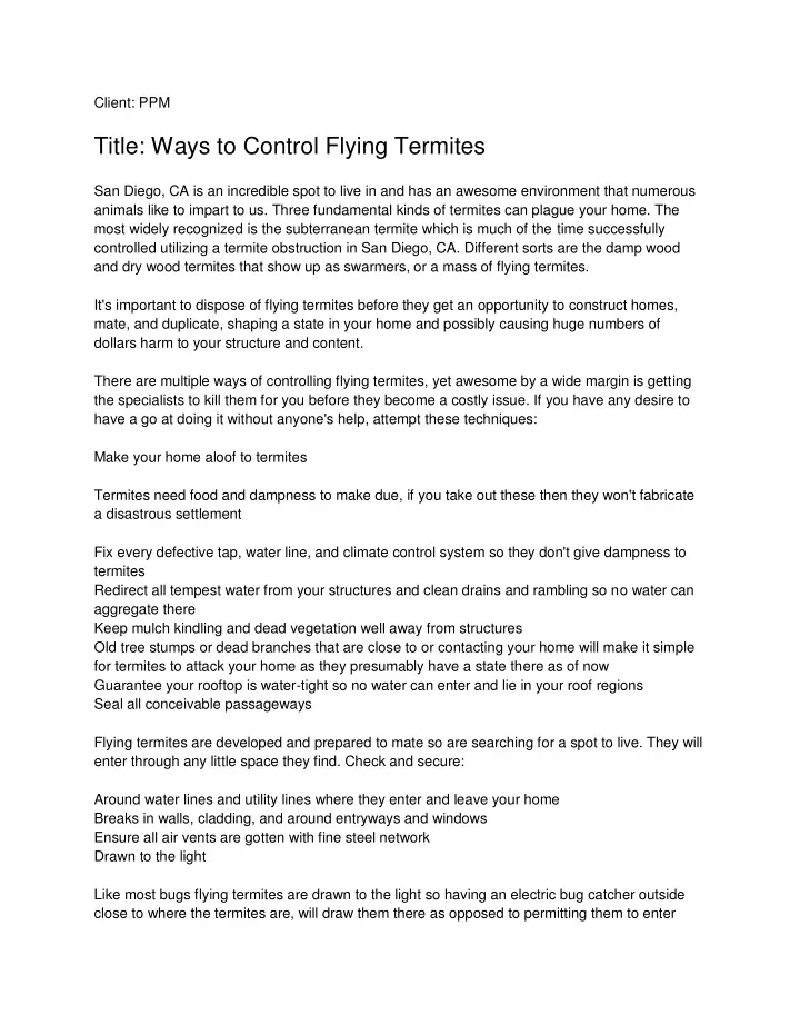 client ppm title ways to control flying termites