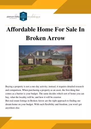 Affordable Home For Sale In Broken Arrow