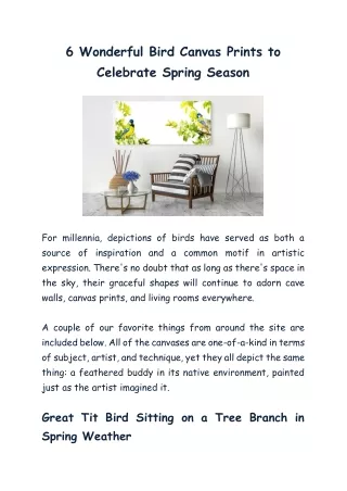 6 Wonderful Bird Canvas Prints to Celebrate Spring Season