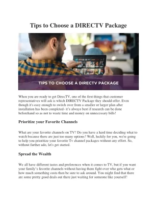 Tips to Choose a DIRECTV Package