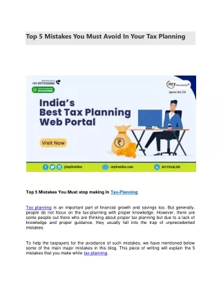 Top 5 Mistakes You Must Avoid In Your Tax Planning.