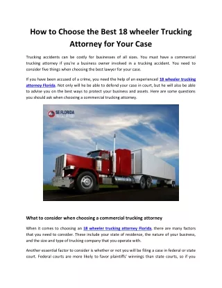 How to Choose the Best 18 wheeler Trucking Attorney for Your Case